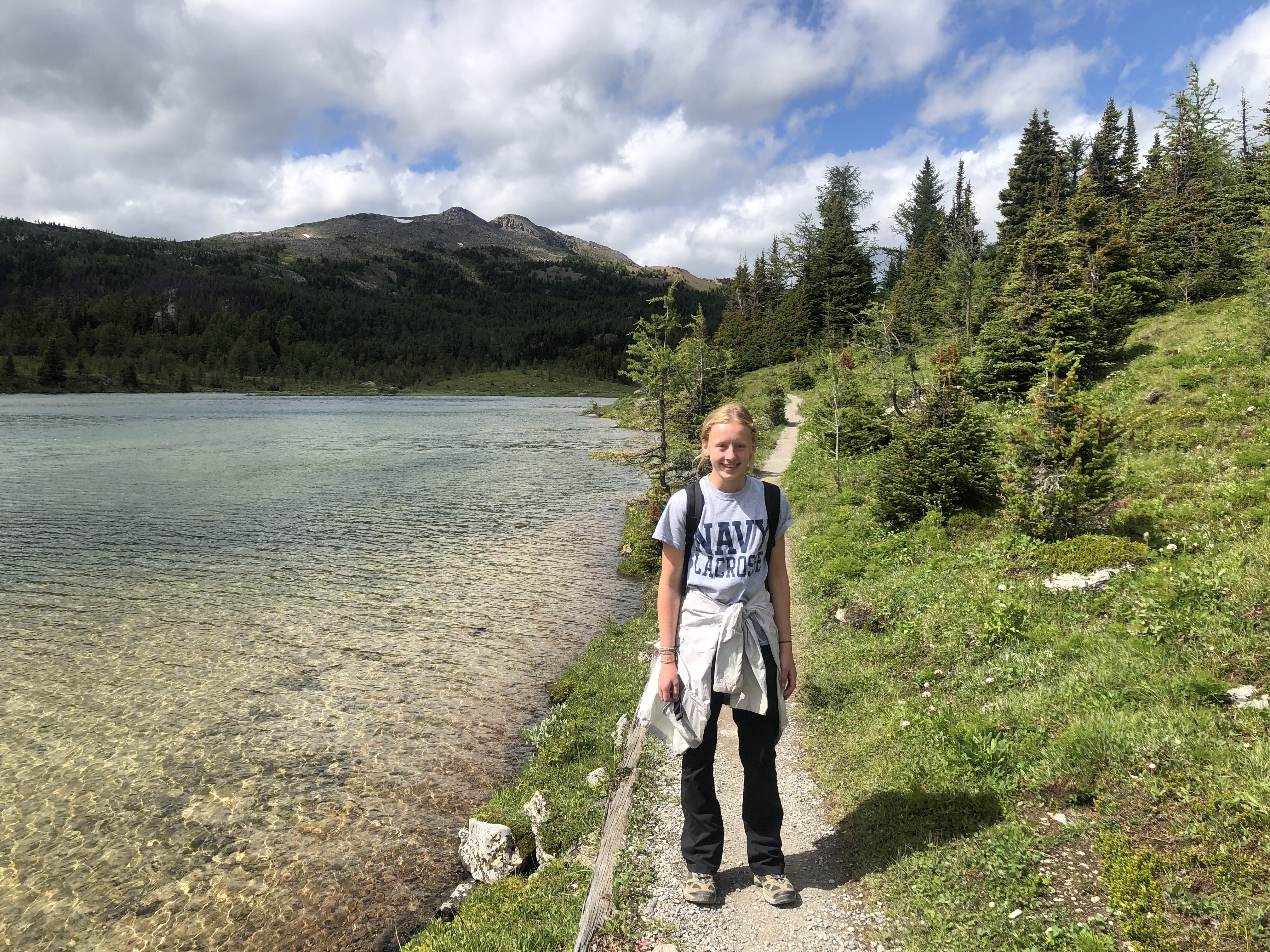 Person standing in front of a lake